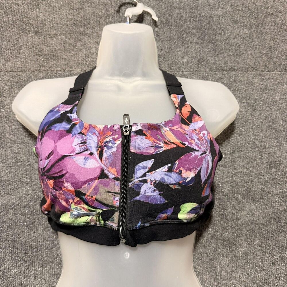 Skechers Sports Bra Womens Medium Floral Zip Front Racerback Adjustable